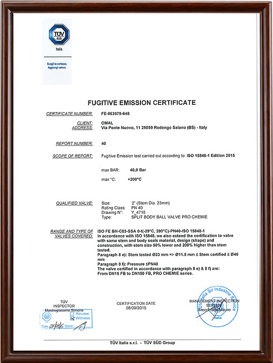 Certificates Fugitive emission