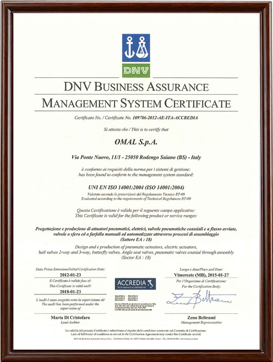 Certificate Environmental Management System